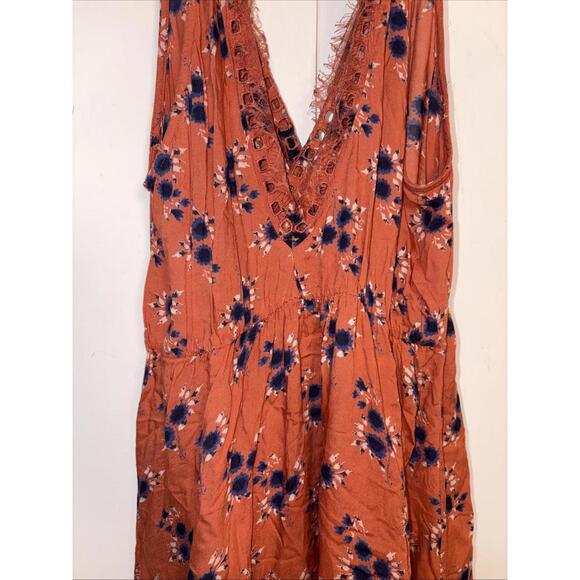 Intimately Free People Orange Floral Mini Dress Lace Wrap Eyelet Medium New - Picture 13 of 13